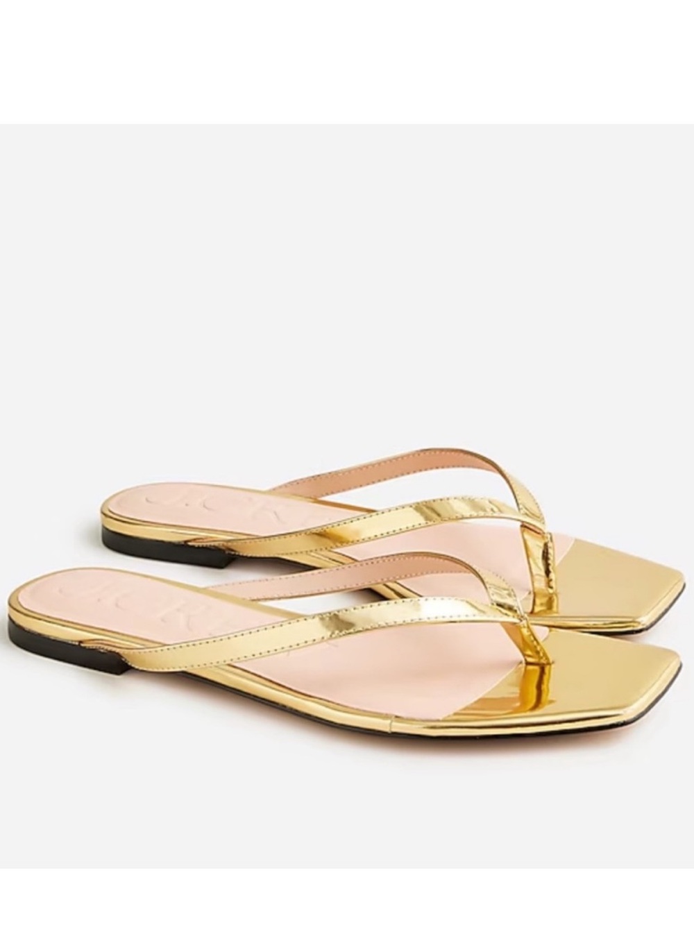 J Crew Capri thong sandals in metallic leather gold flip flops 9 flats square